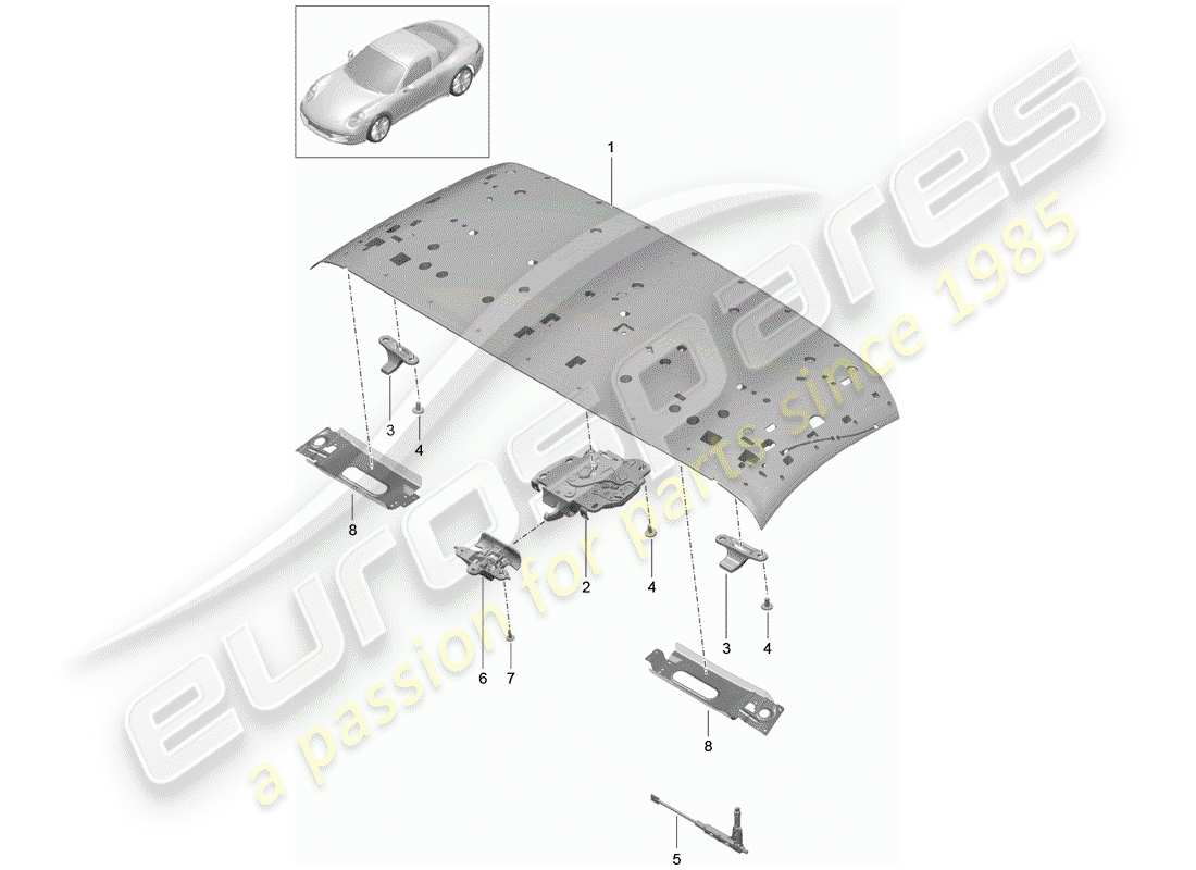 porsche 2013 (991-1) diagramma delle parti del telaio superiore