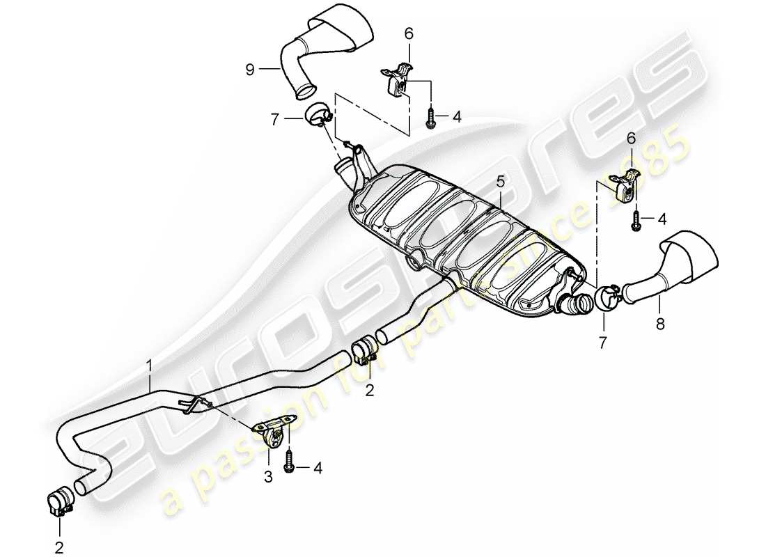 porsche 2008 (cayenne e1 9pa) impianto di scarico diagramma delle parti