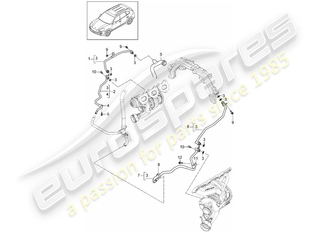 porsche 2013 (cayenne e2 92a) diagramma delle parti del tubo dell'acqua
