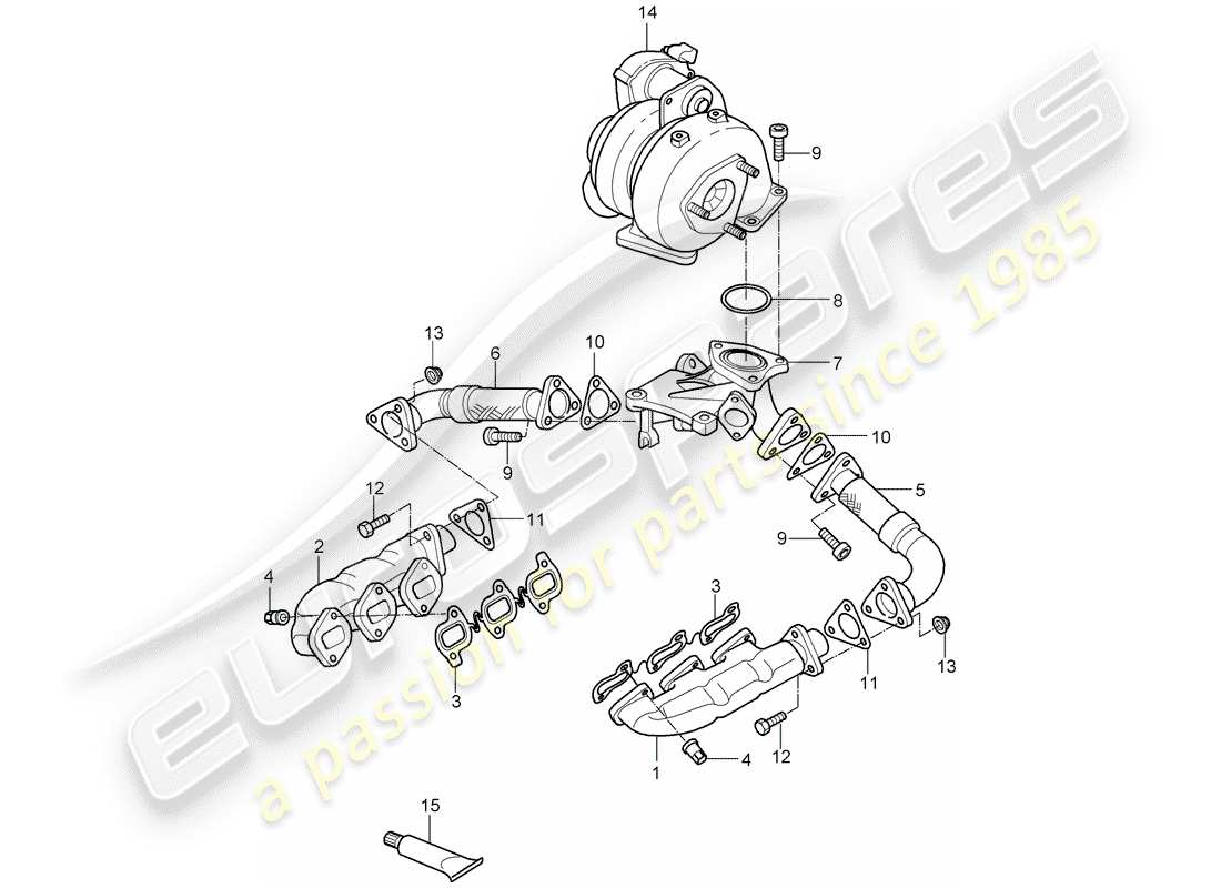 porsche 2008 (cayenne e1 9pa) diagramma delle parti del sistema di scarico