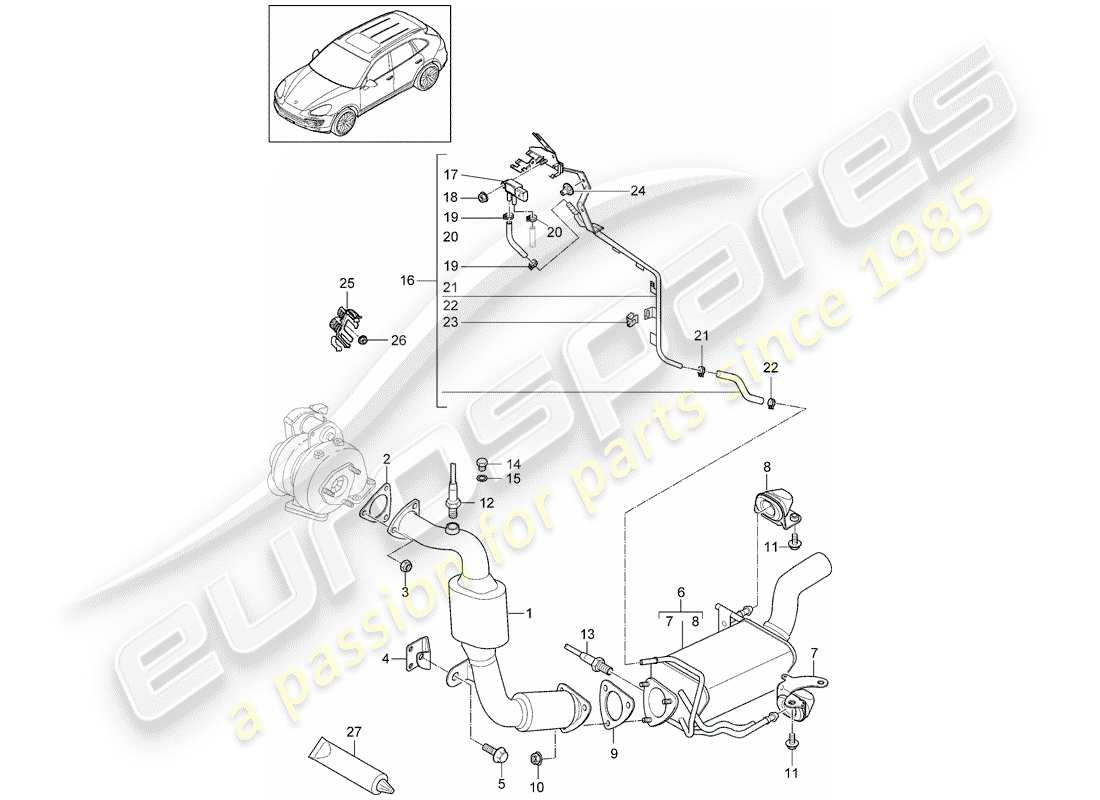 porsche 2018 (cayenne e2 92a) impianto di scarico diagramma delle parti