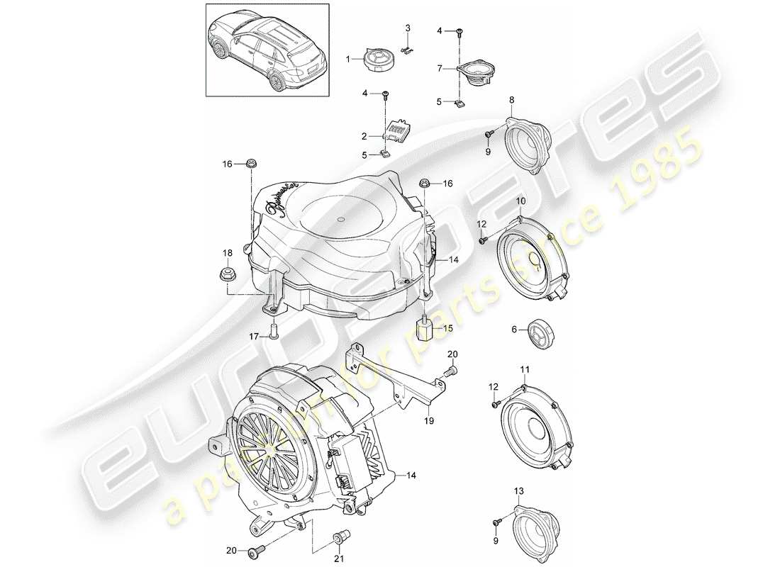 porsche 2017 (cayenne e2 92a) altoparlante schema delle parti