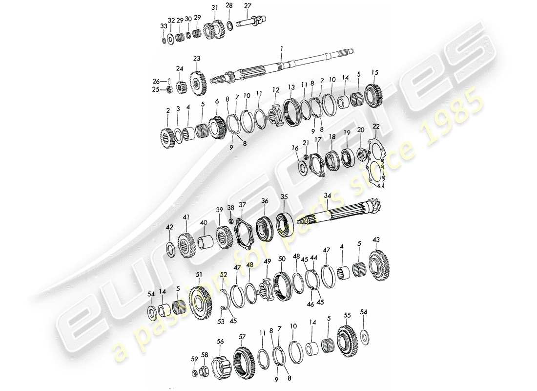 porsche 1973 (911) ingranaggi e alberi - 5-speed - trasmissione - d - mj 1972>> diagramma delle parti