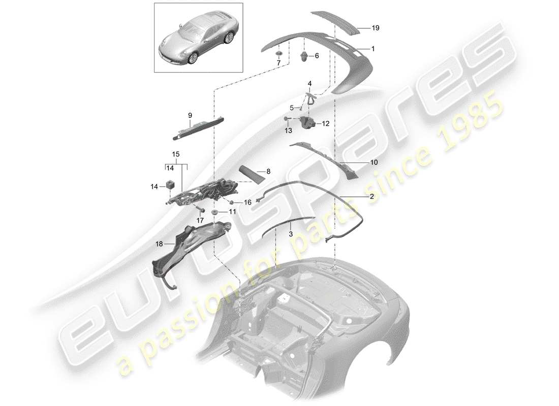 porsche 2019 (991-2) contenitore superiore diagramma delle parti