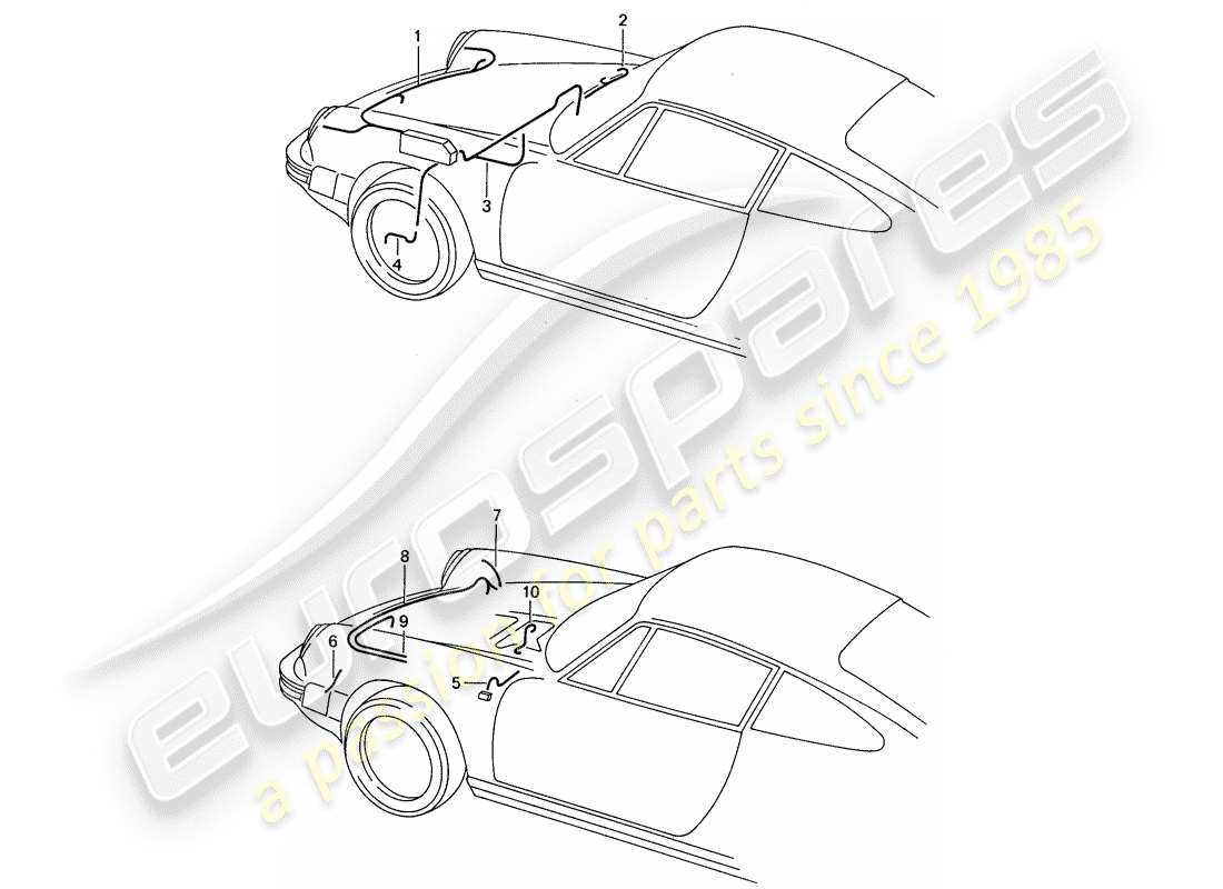 porsche 1989 (911) cablaggi - estremità anteriore diagramma delle parti