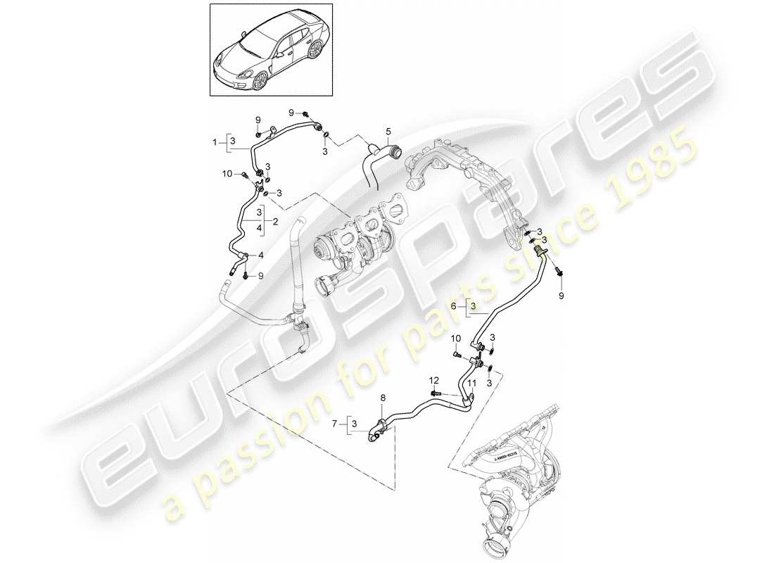 porsche 2010 (panamera 970) tubo dell'acqua diagramma delle parti