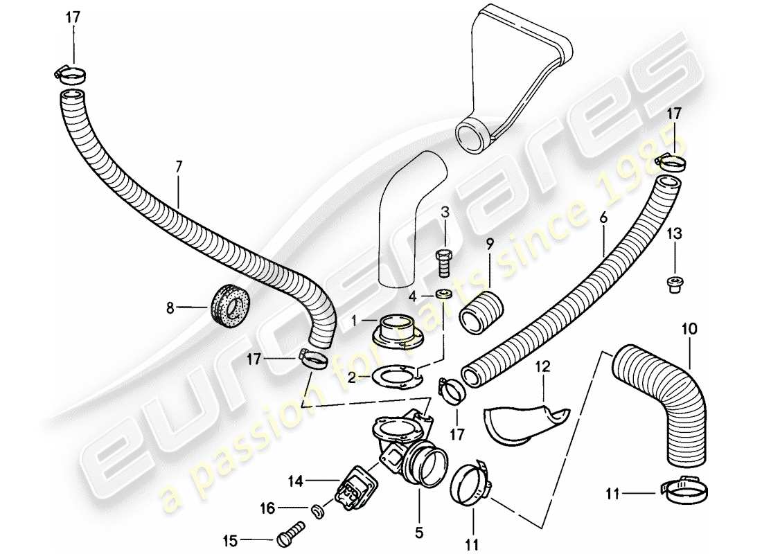porsche 1986 (911) condotto dell'aria di raffreddamento diagramma delle parti