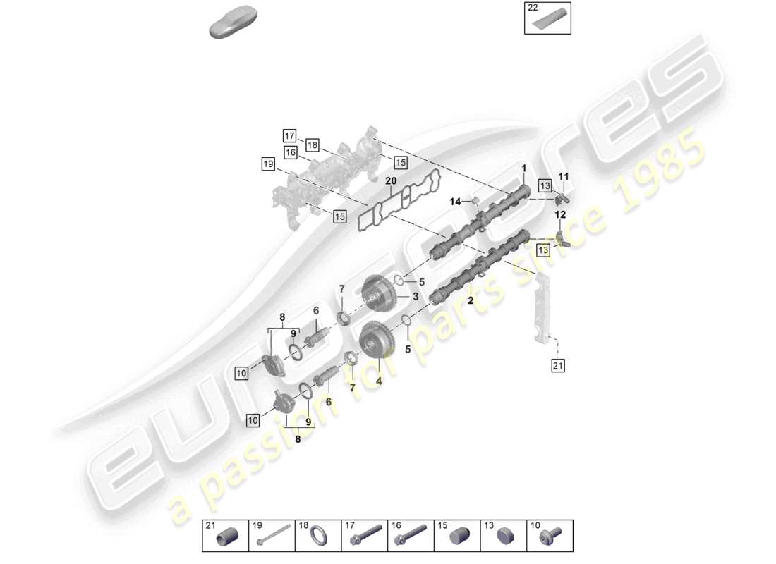 porsche 2020 (718 cayman) unità di regolazione dell'albero a camme dell'albero a camme diagramma delle parti