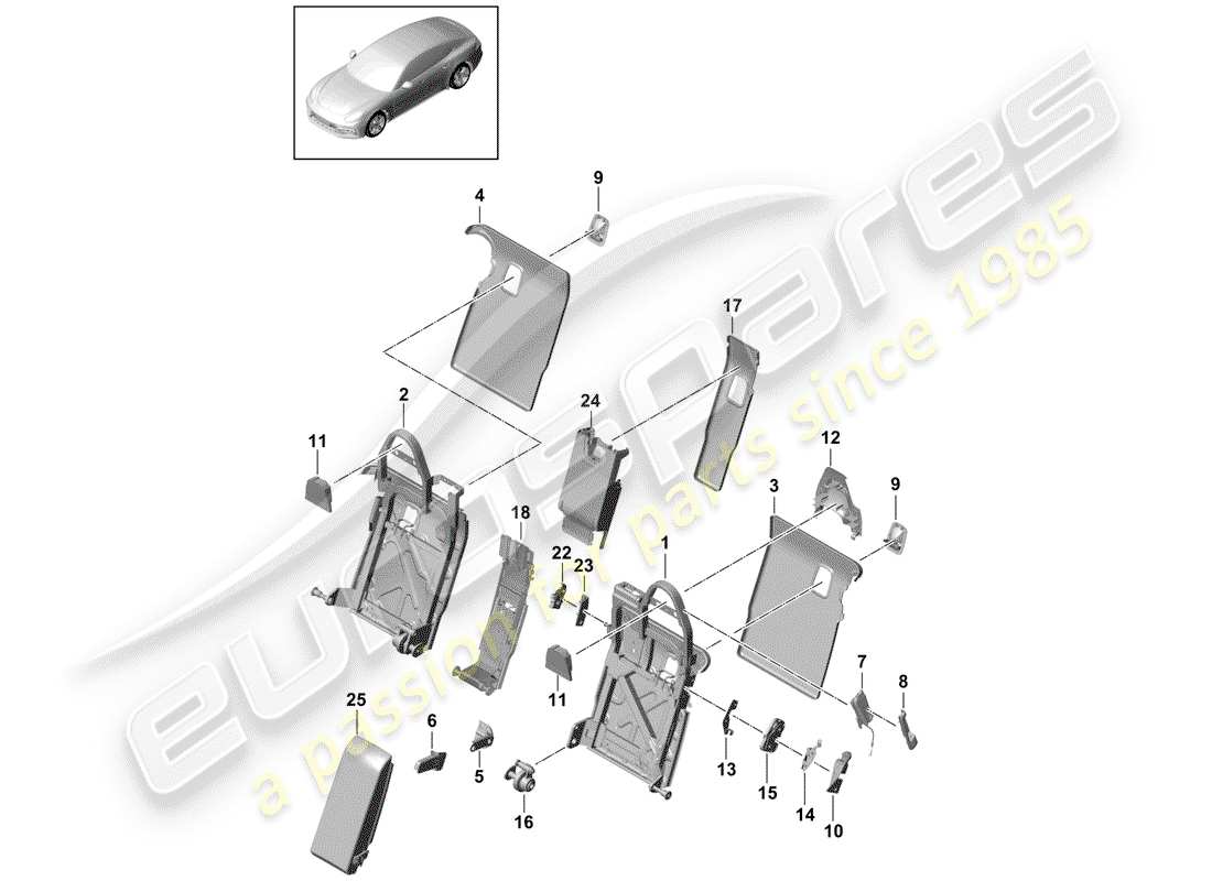 porsche panamera 971 (2019) schienale del sedile posteriore schema delle parti