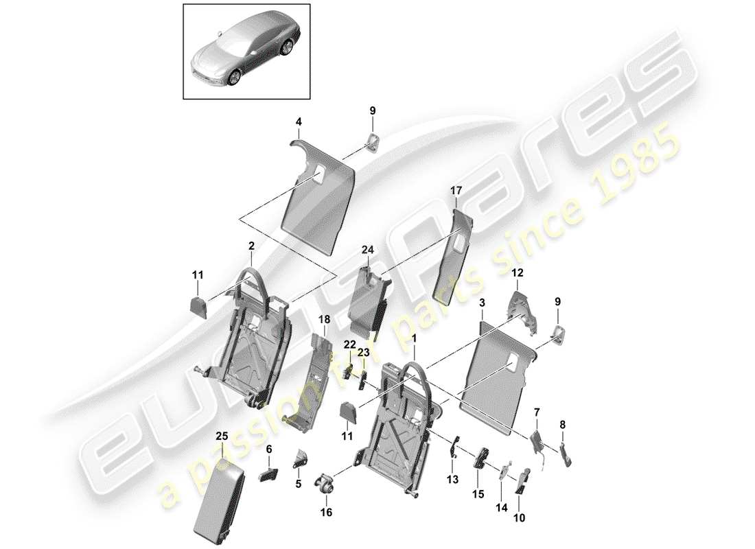 porsche 2018 (panamera 971-1) schienale del sedile posteriore diagramma delle parti