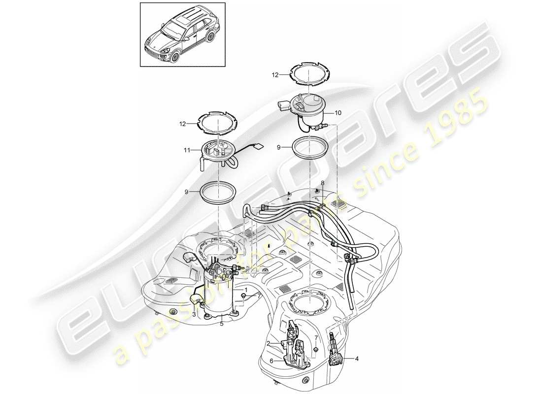 porsche 2013 (cayenne e2 92a) diagramma delle parti del serbatoio del carburante