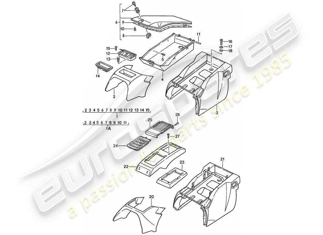porsche 1983 (928) scatola di stoccaggio diagramma delle parti