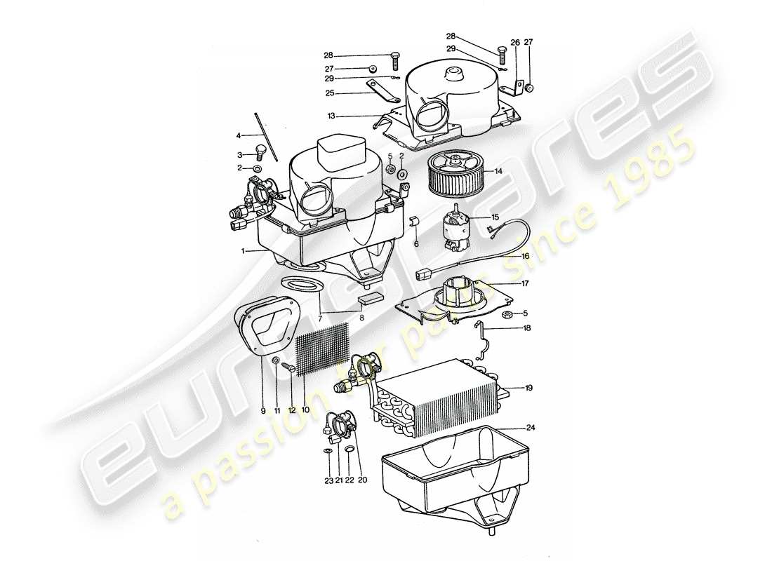 porsche 1976 (911 turbo) condizionatore - evaporatore - corpo evaporatore - accessori schema parte