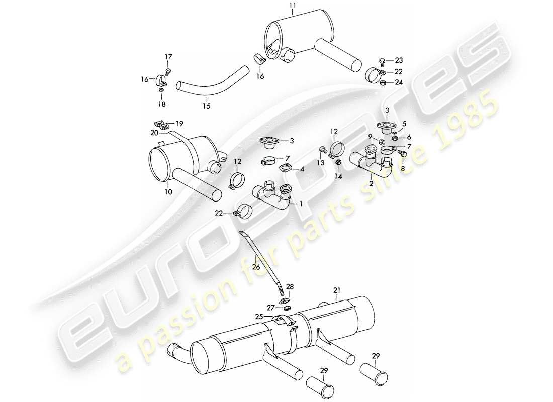 porsche 1957 (356/356a) impianto di scarico diagramma delle parti