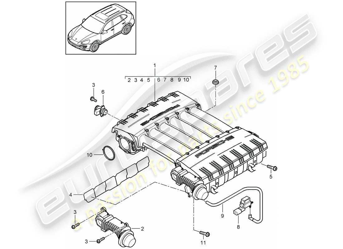 porsche 2018 (cayenne e2 92a) collettore di aspirazione diagramma delle parti