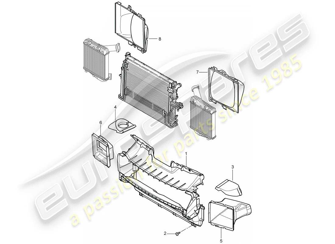 porsche 2008 (cayenne e1 9pa) condotto dell'aria di raffreddamento diagramma delle parti