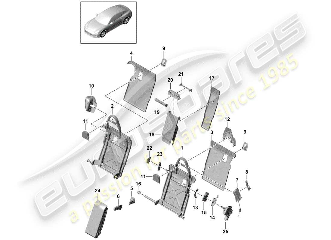 porsche panamera 971 (2019) schienale del sedile posteriore schema delle parti