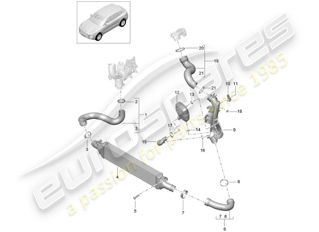 porsche 2018 (macan) raffreddatore dell'aria di carica diagramma delle parti