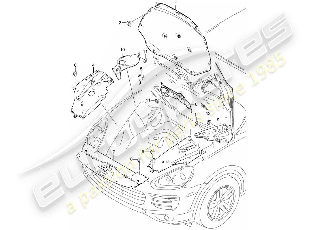porsche 2017 (cayenne e2 92a) schema delle parti dell'assorbimento acustico