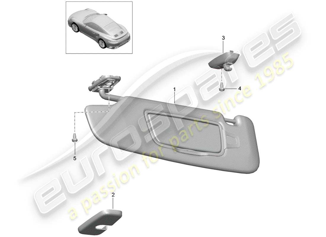 porsche 2016 (991-1 turbo) schema delle parti delle visiere parasole