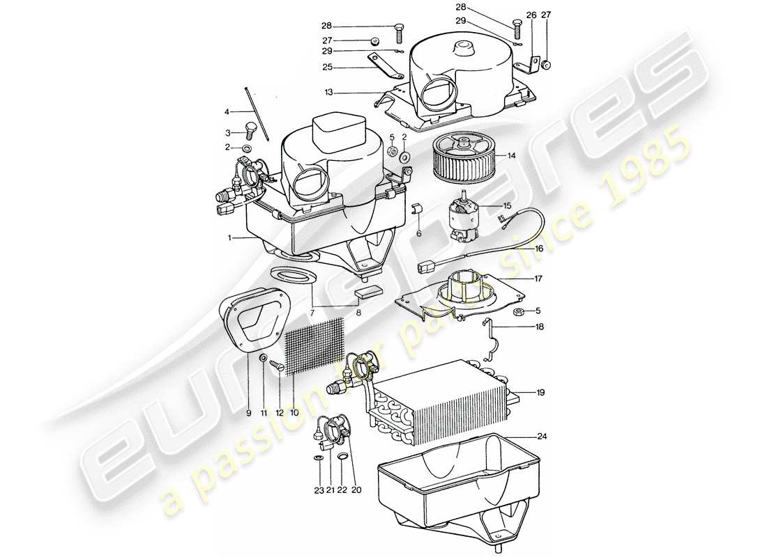 porsche 1977 (911) condizionatore - evaporatore - corpo evaporatore - accessori schema parte