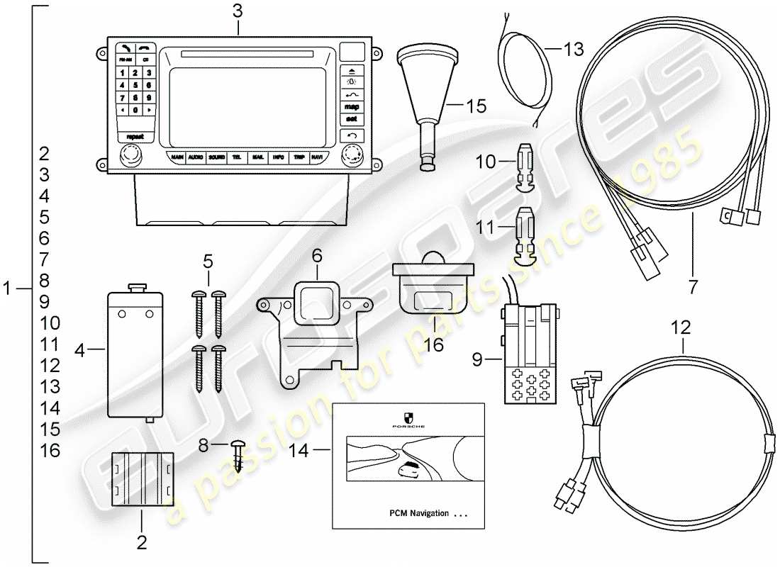 porsche 2005 (tequipment cayenne) sistema di navigazione diagramma delle parti