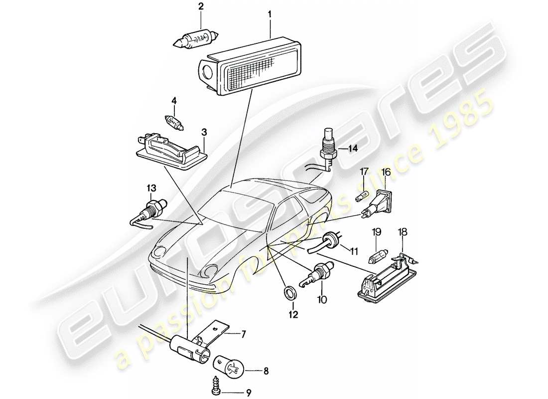 porsche 1983 (928) luci interne diagramma delle parti