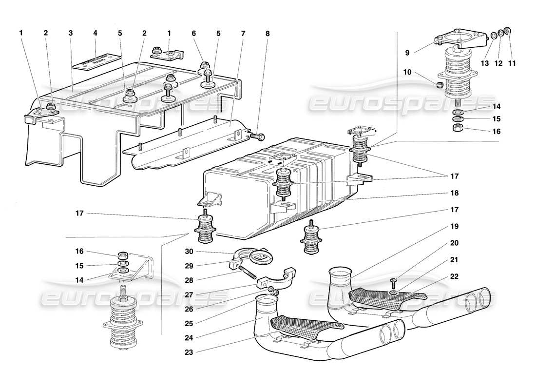 lamborghini diablo se30 (1995) diagramma delle parti del sistema di scarico