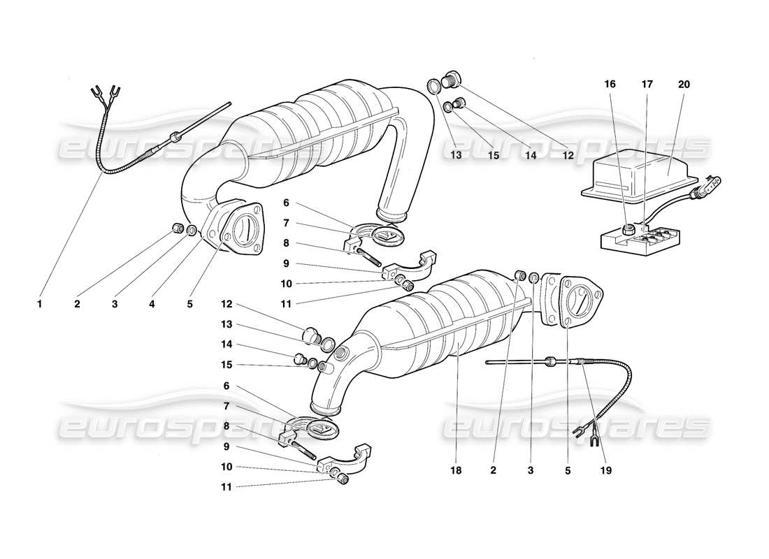 lamborghini diablo sv (1997) impianto di scarico diagramma delle parti