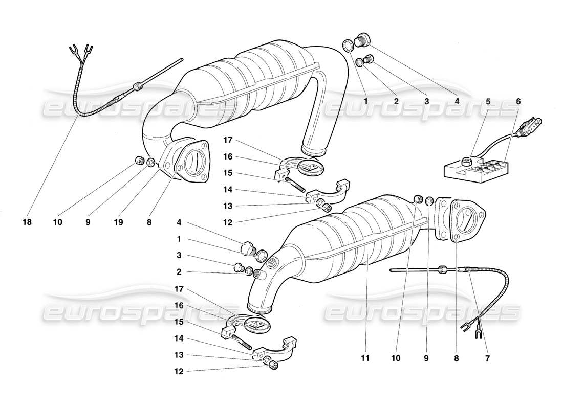 lamborghini diablo se30 (1995) diagramma delle parti del sistema di scarico