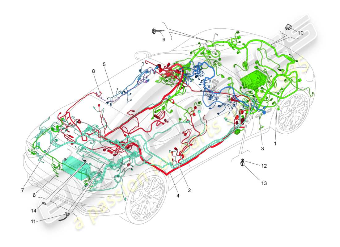 maserati granturismo (2013) cablaggio principale diagramma delle parti