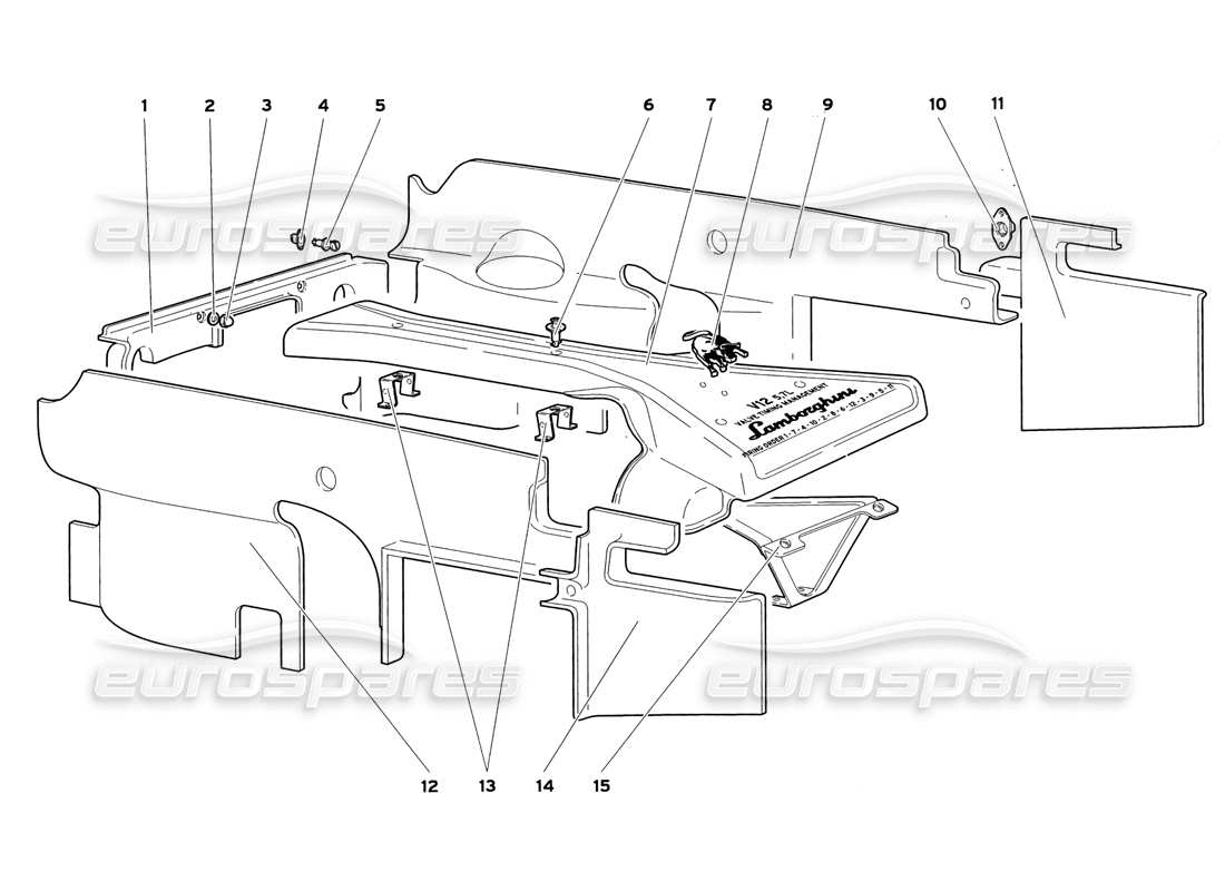 lamborghini diablo sv (1999) diagramma delle parti dei pannelli dell'alloggiamento del motore