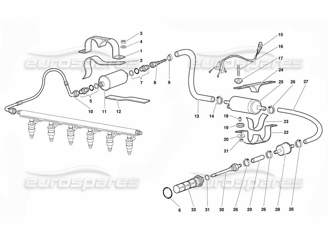 lamborghini diablo (1991) sistema di alimentazione carburante diagramma delle parti