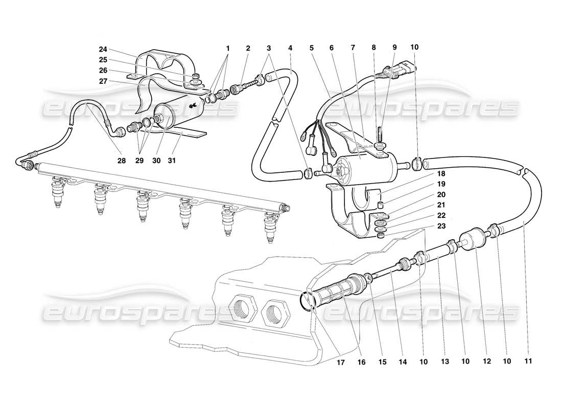 lamborghini diablo sv (1997) sistema di alimentazione carburante diagramma delle parti