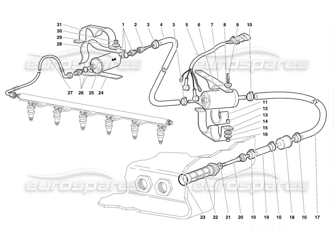 lamborghini diablo se30 (1995) schema delle parti del sistema di alimentazione