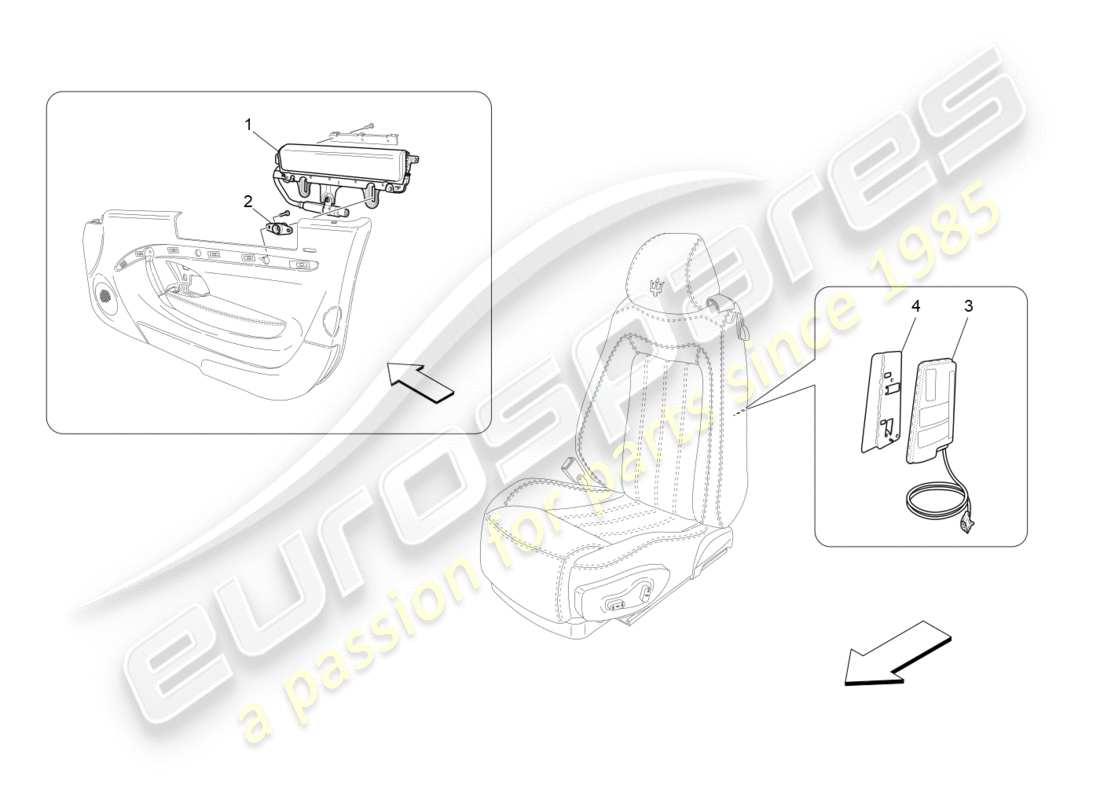 maserati granturismo (2013) sistema borse laterali anteriori diagramma delle parti