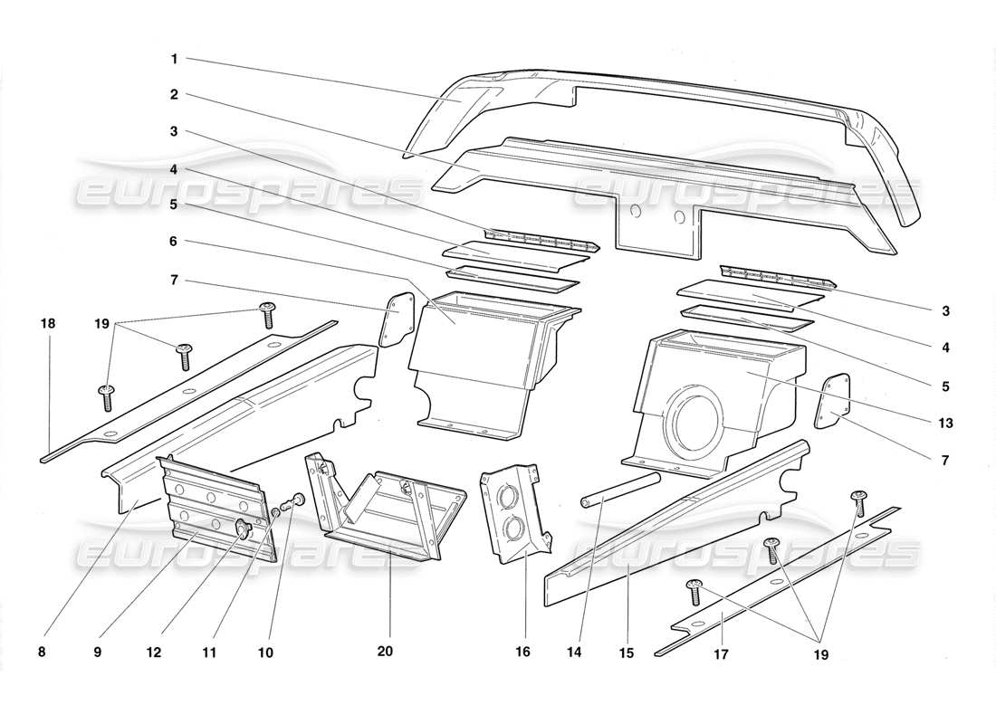 lamborghini diablo roadster (1998) diagramma delle parti delle finiture dell'abitacolo