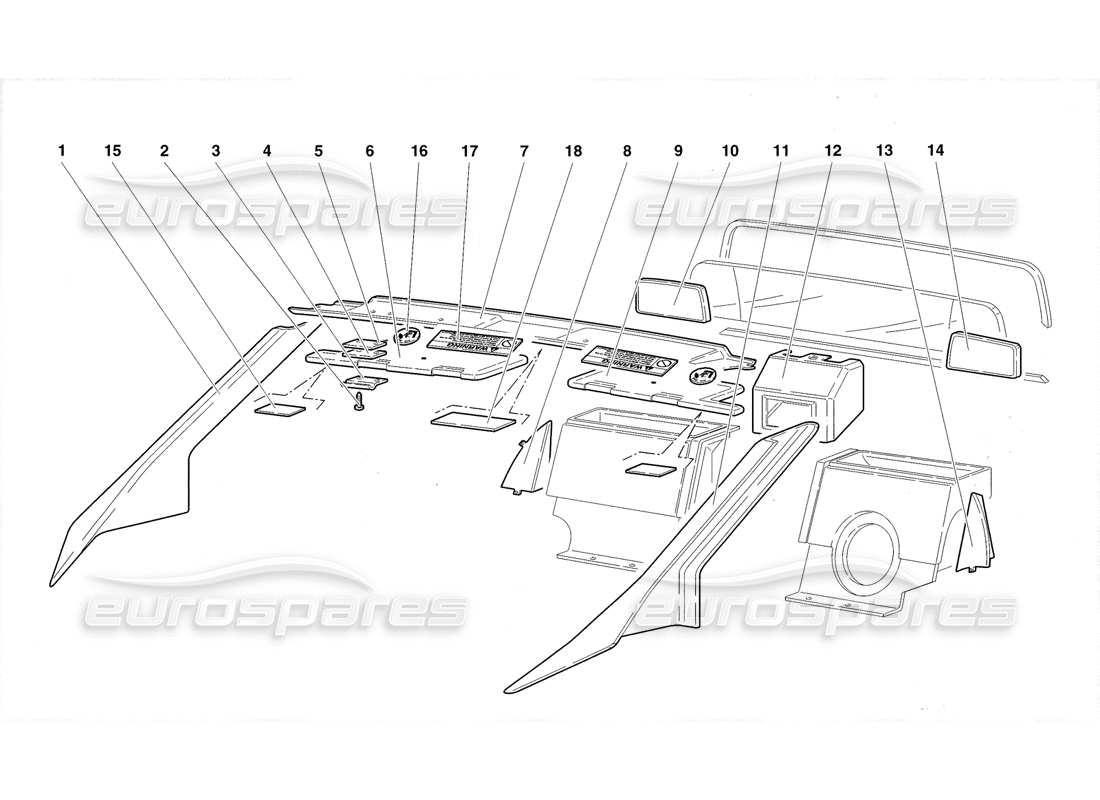 lamborghini diablo roadster (1998) rifiniture dell'abitacolo diagramma delle parti
