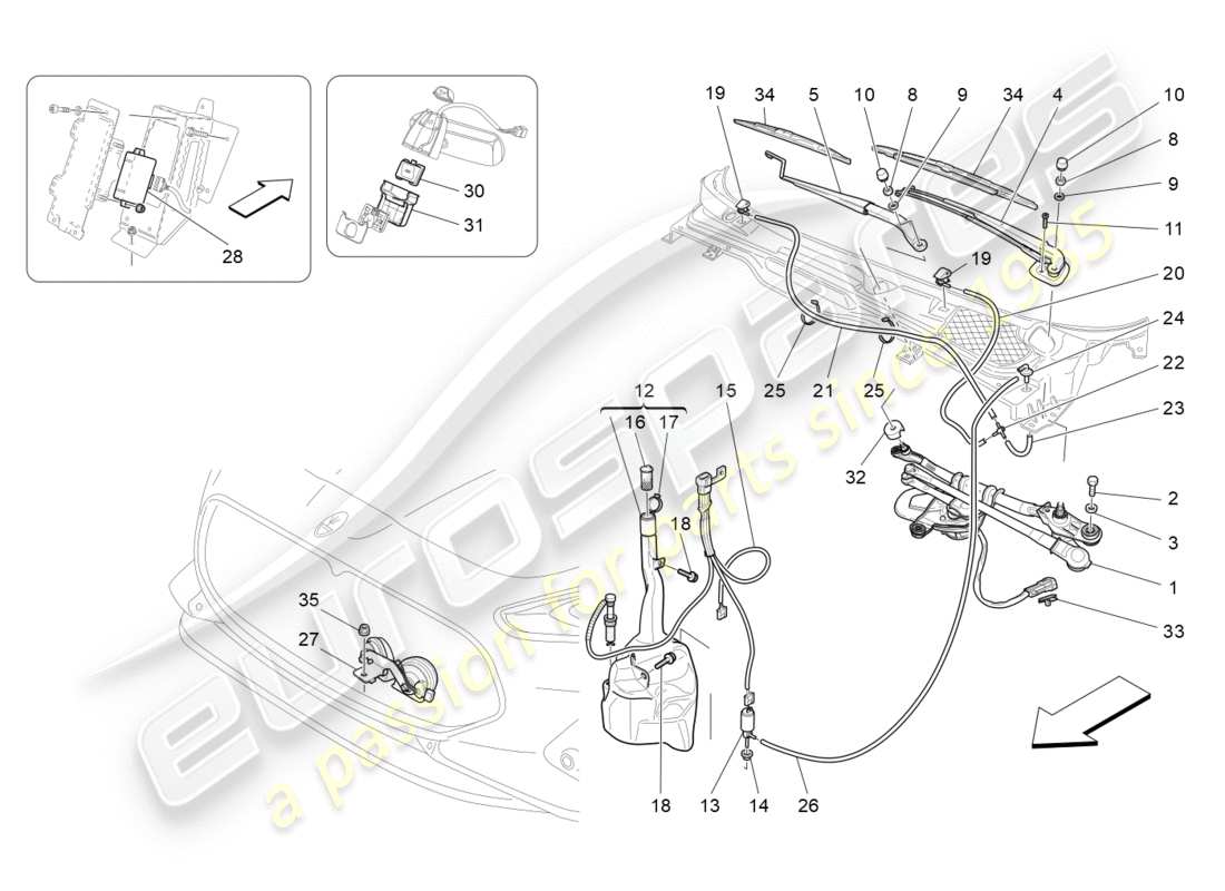 maserati granturismo s (2020) diagramma delle parti dei dispositivi esterni del veicolo