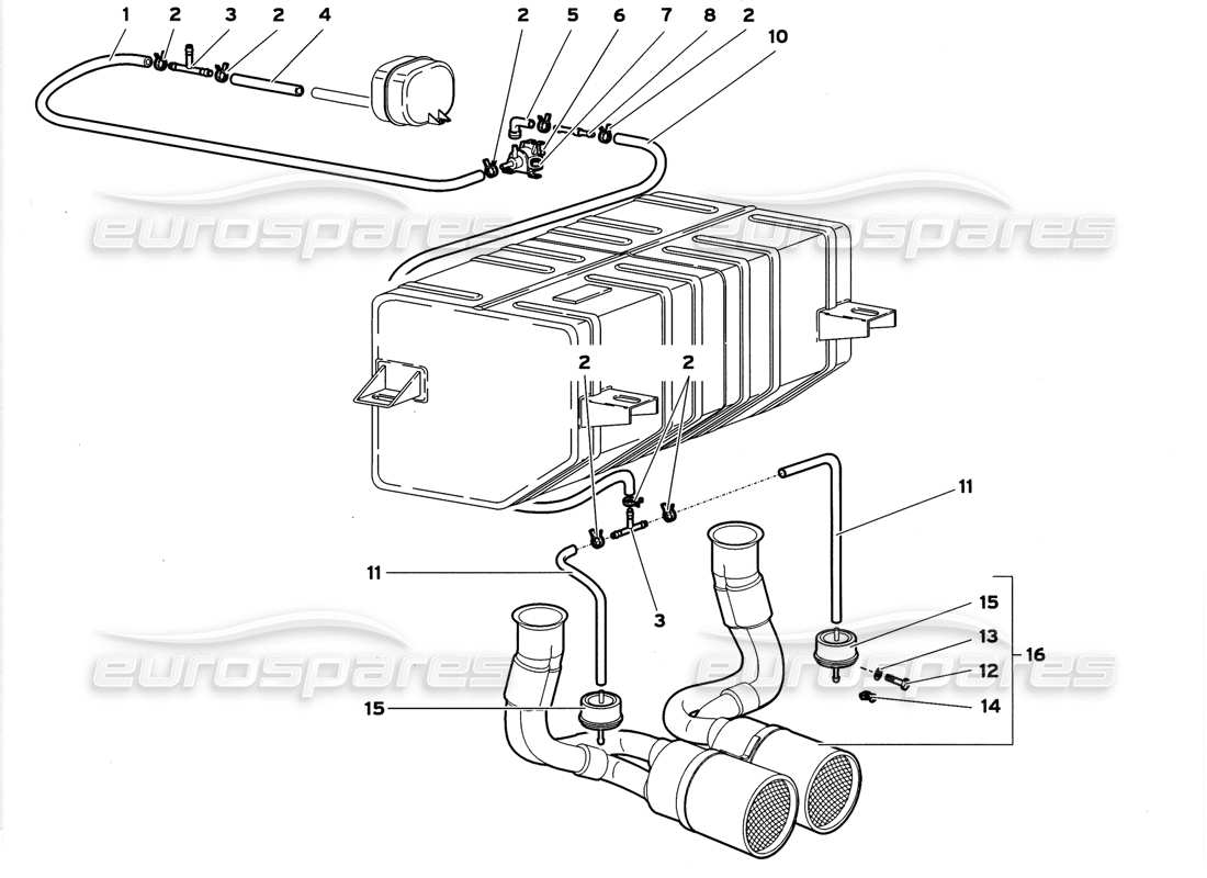 lamborghini diablo gt (1999) impianto di scarico diagramma delle parti