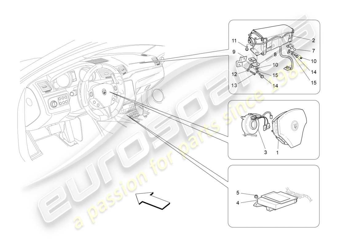 maserati granturismo s (2019) diagramma delle parti del sistema airbag anteriore