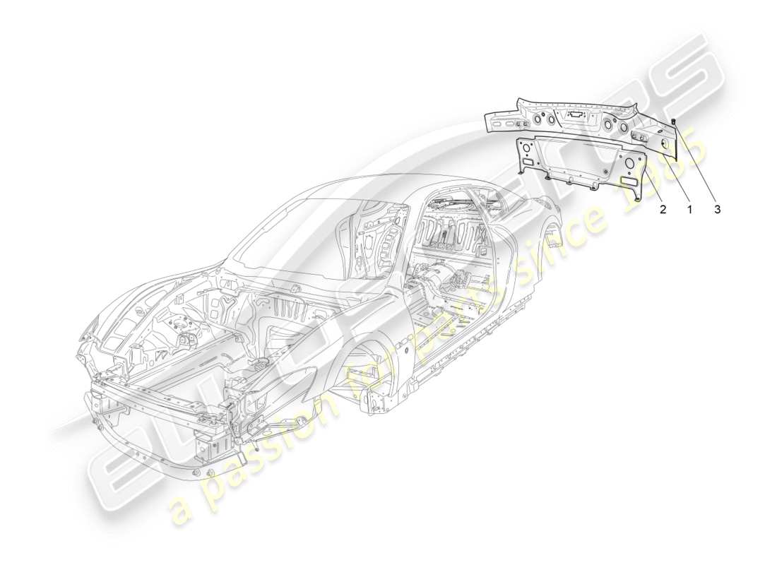 maserati granturismo s (2020) schema delle parti della carrozzeria e dei pannelli di rivestimento esterni posteriori