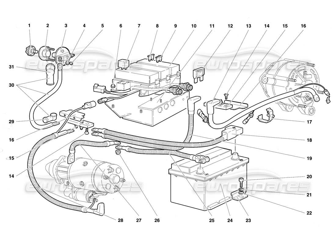lamborghini diablo se30 (1995) sistema elettrico diagramma delle parti