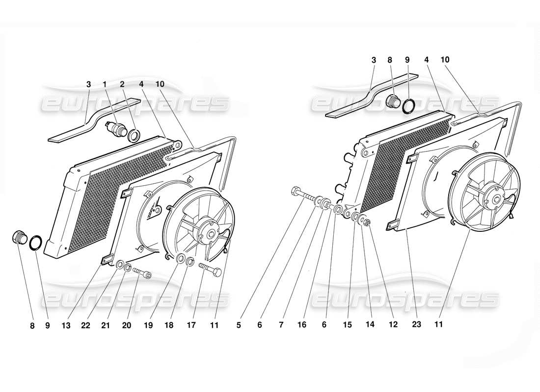 lamborghini diablo (1991) radiatore ed elettroventilatori diagramma delle parti