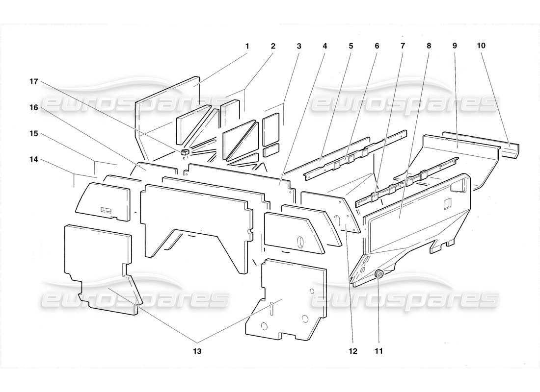 lamborghini diablo roadster (1998) schema delle parti dei pannelli isolanti del vano motore