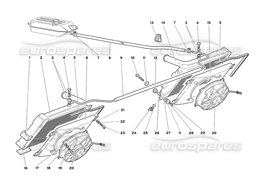 lamborghini diablo sv (1999) diagramma delle parti di radiatori ed elettroventilatori