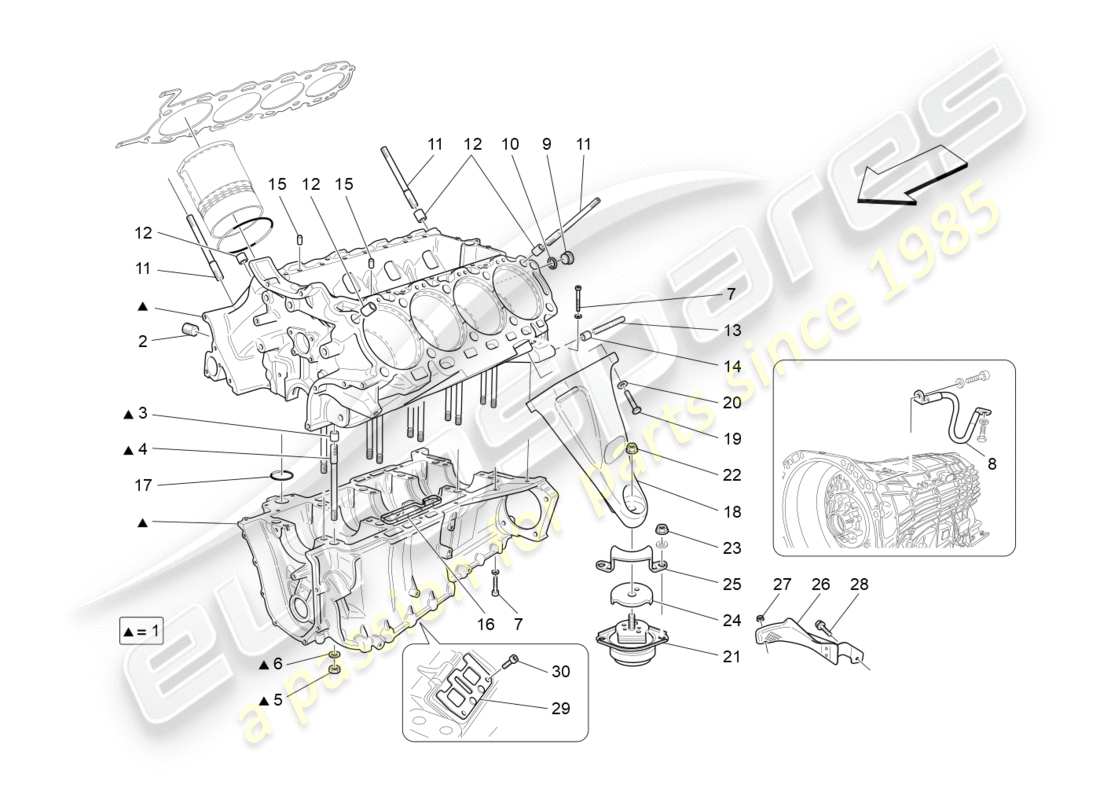 maserati granturismo s (2020) schema delle parti del basamento