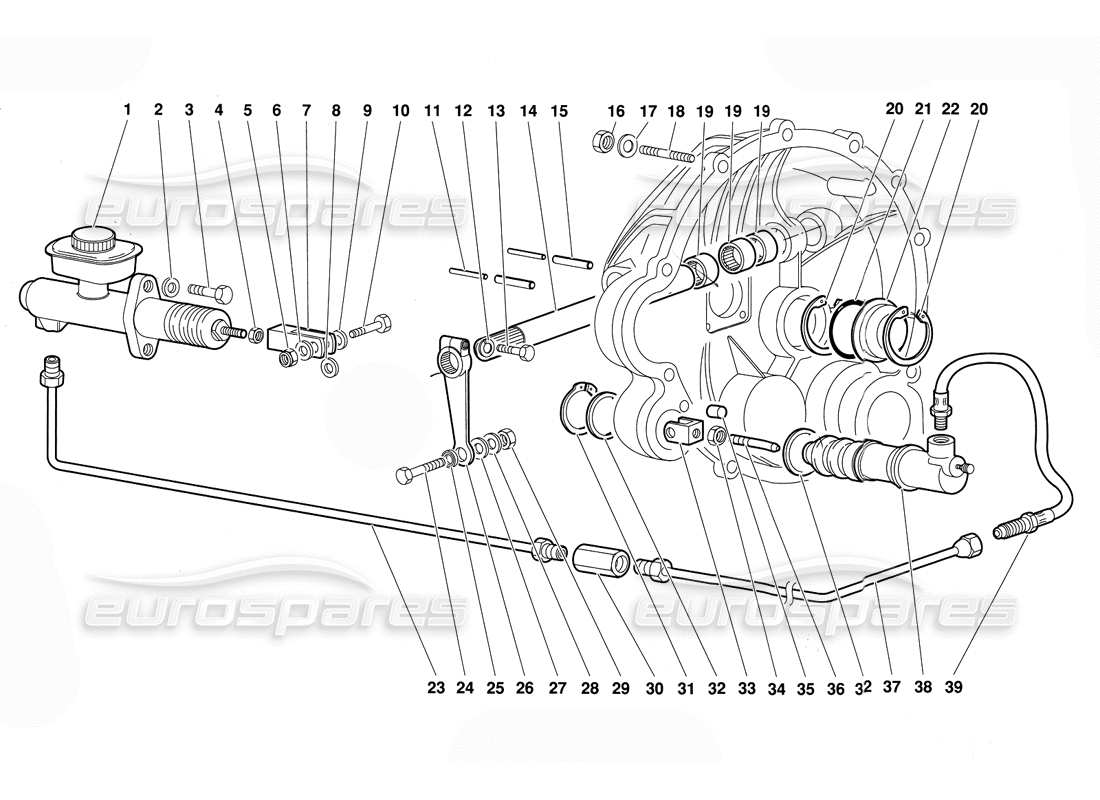 lamborghini diablo (1991) diagramma delle parti delle leve di comando della frizione