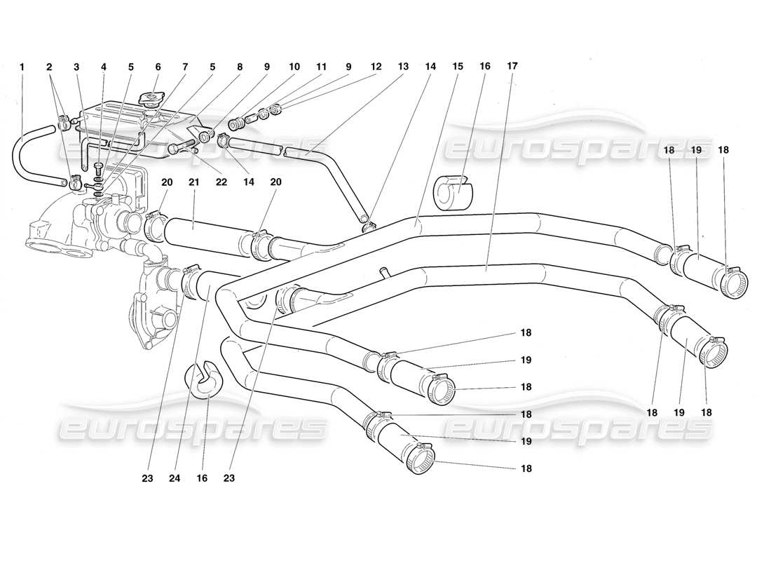 lamborghini diablo roadster (1998) sistema di raffreddamento ad acqua diagramma delle parti