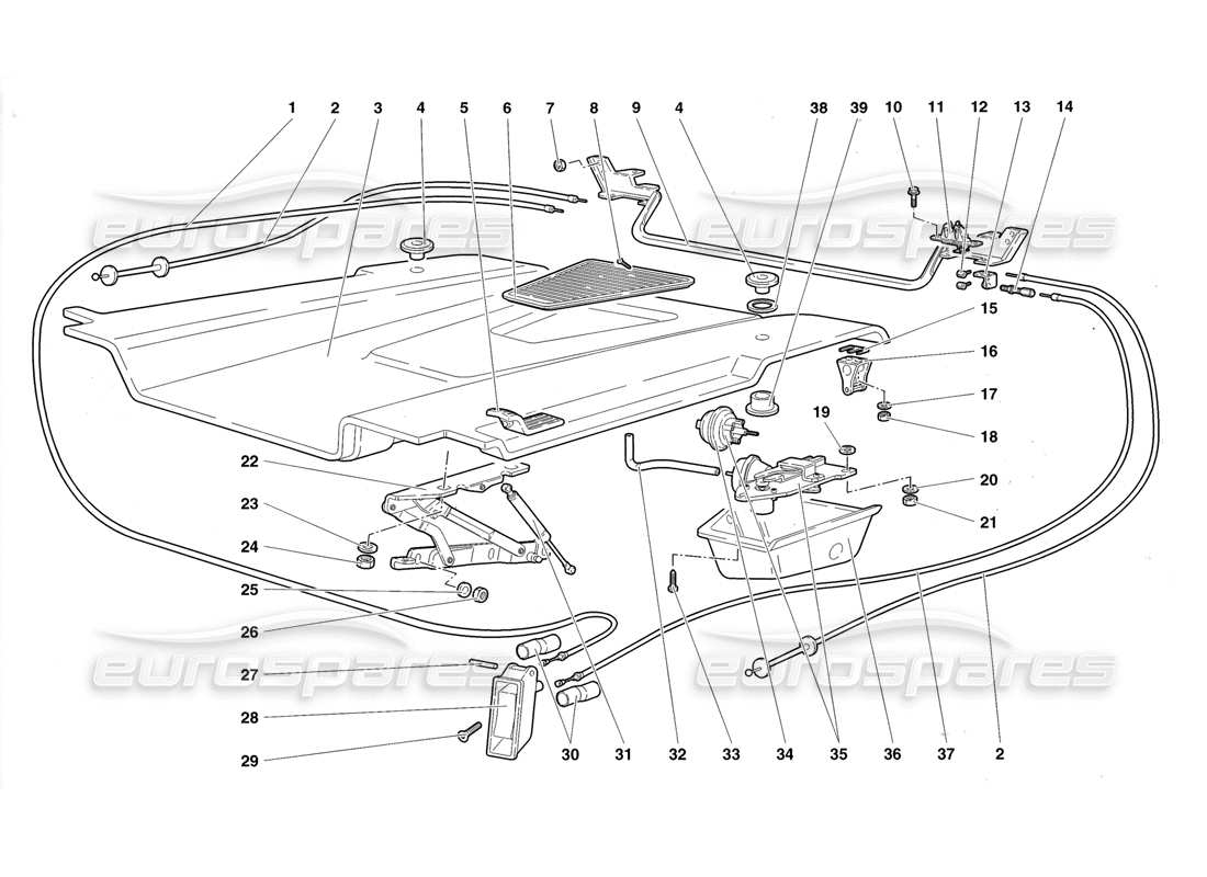 lamborghini diablo roadster (1998) diagramma delle parti del cofano motore